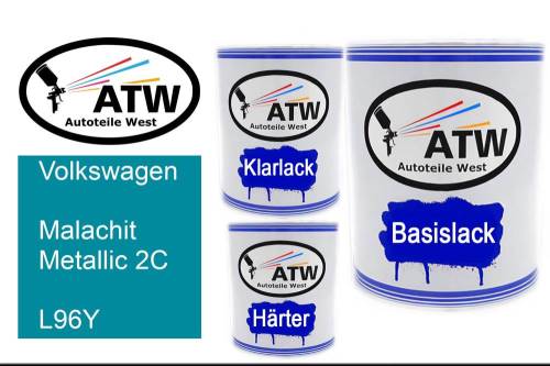 Volkswagen, Malachit Metallic 2C, L96Y: 1L Lackdose + 1L Klarlack + 500ml Härter - Set, von ATW Autoteile West.